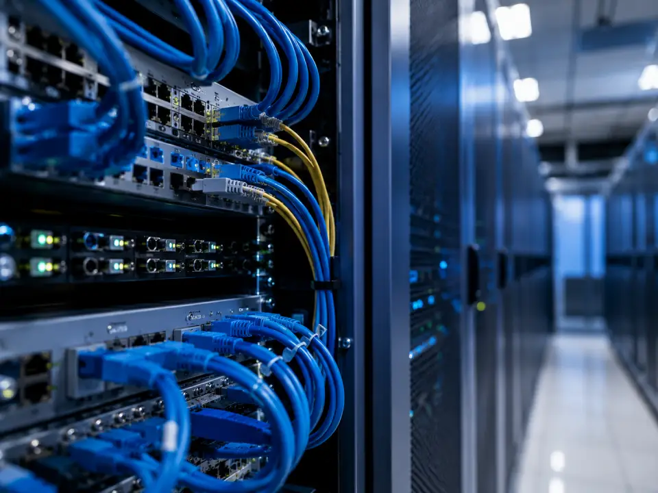 cablaggi strutturati in rame e fibra ottica, reti locali, armadi rack, impianti telefonici, sale CED e collegamenti per sistemi tecnologici complessi